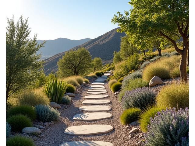 Drought-tolerant plants on a gentle slope